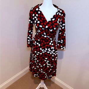 Diane Von Furstenberg Black, Red & White Floral-Print Wrap Midi Dress
